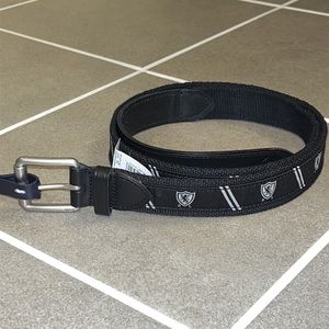 Polo Ralph Lauren Varsity Crest cotton leather web belt new mens silver black